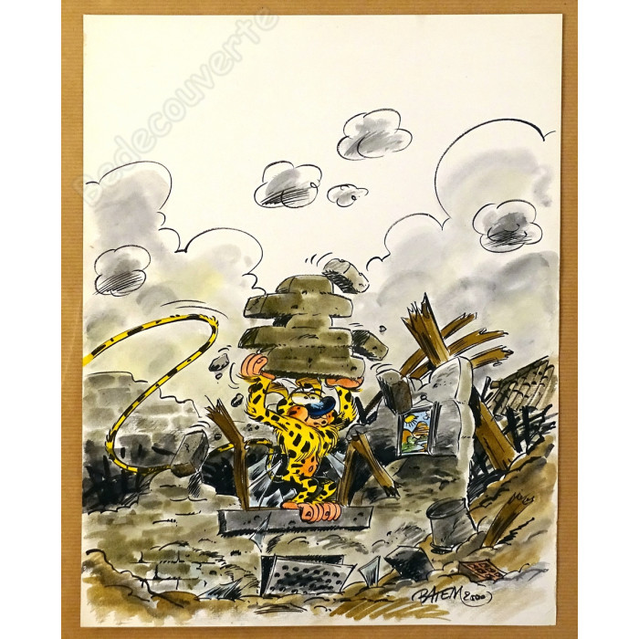 Batem - Dessin Original Le Marsupilami dans les ruines